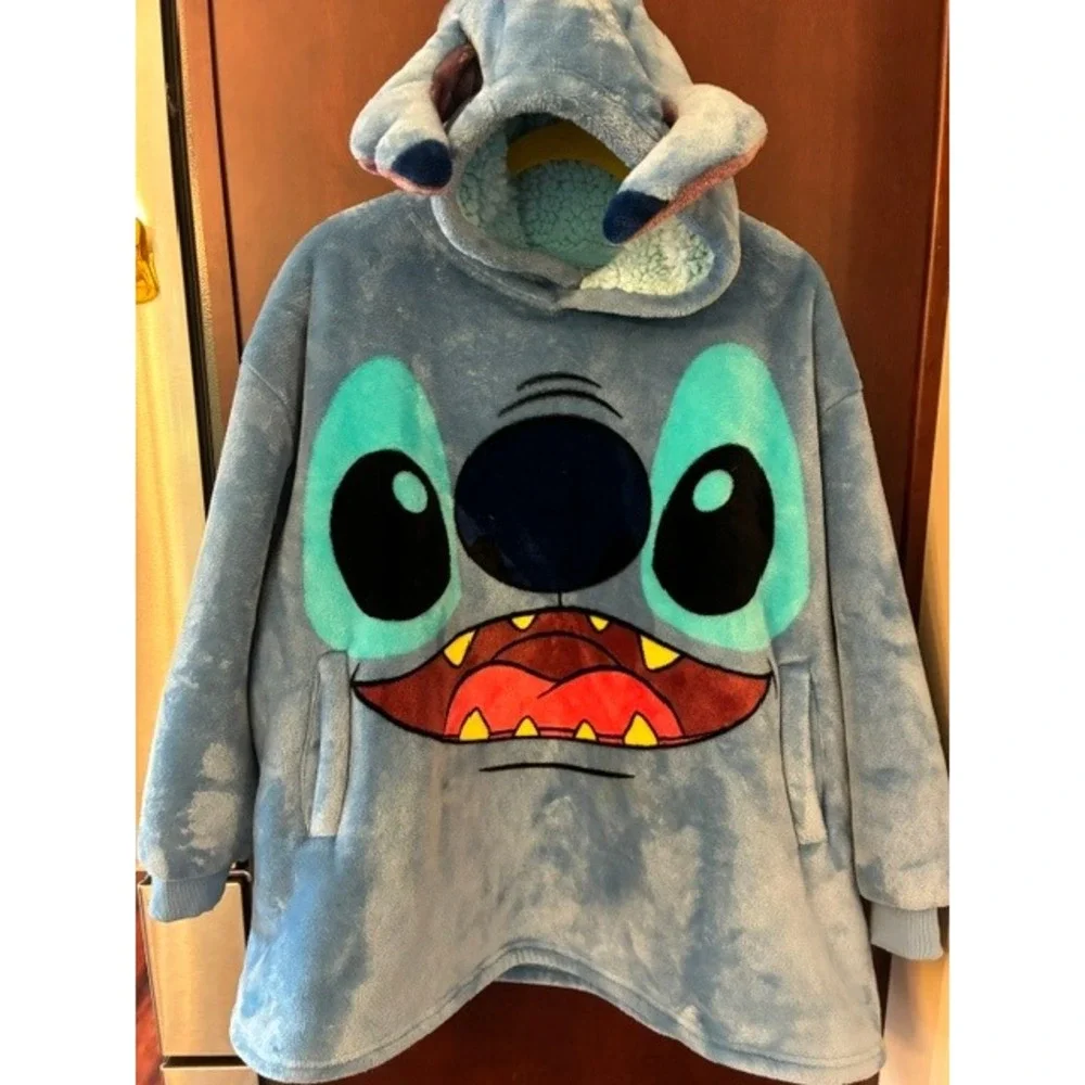 Disney Stitch Wearable Blanket Hoodie Kids One Size Blue Excellent Sherpa Plush